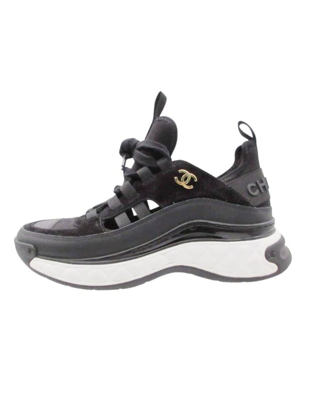 Chanel Sneakers CC Logo Quilted Embossed Sole Shoes Black
